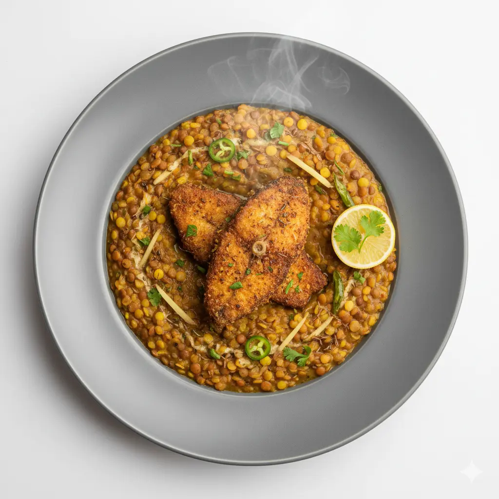 Mix Daal with Fried Fish / Chicken